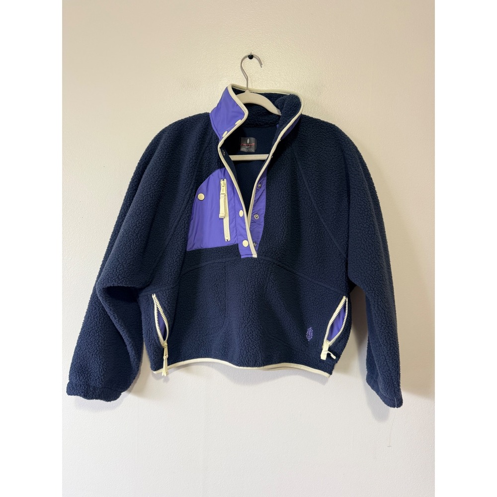 FP Movement Free People Hit The Slopes Fleece Jacket Navy Purple XS Oversized